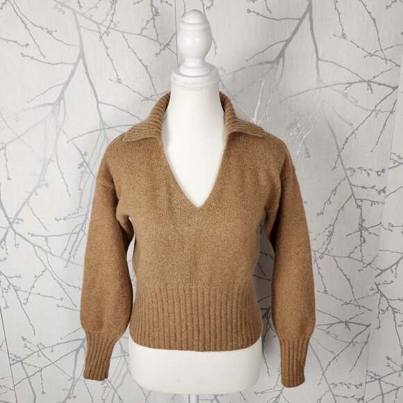 Reformation Beige Panko 100% Cashmere Collared Beckie Sweater - Picture 2 of 5